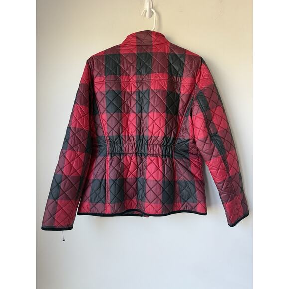 Talbots Puffer Jacket Women's Womens s Red Tartan Plaid Full Zip Snap Up Preppy - Picture 2 of 9